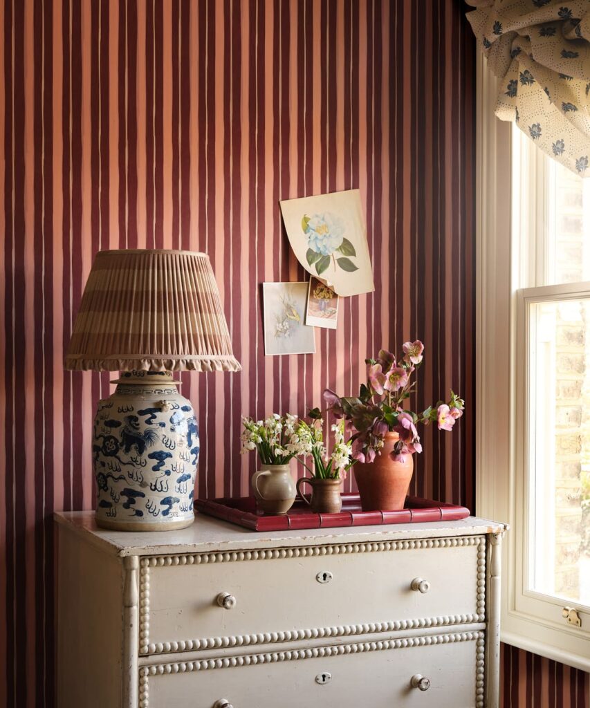 Palette Stripe Wallpaper - Colourway: Plum - Insitu