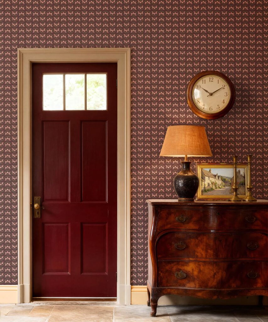 Rosette Wallpaper - Colourway: Plum - Insitu