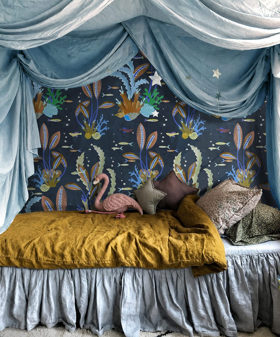 Coral Garden Wallpaper - Colourway: Old Navy - Insitu