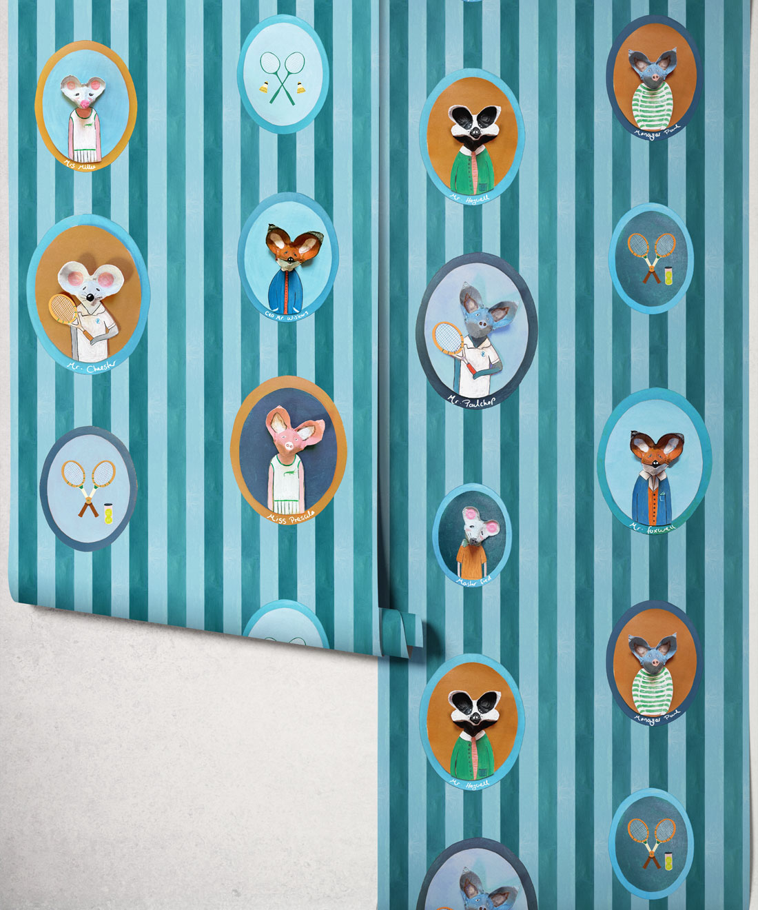 The Tennis Club Wallpaper - Colourway: Lagoon Blue - Roll