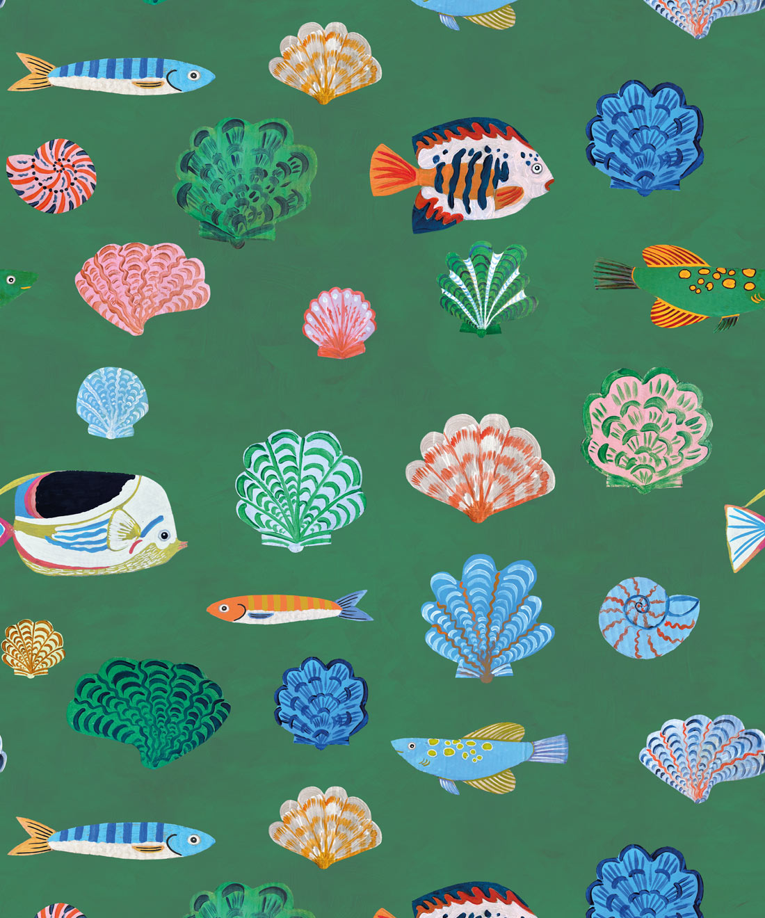 Seaside Treasures Wallpaper - Colourway: Kelp Green - Swatch