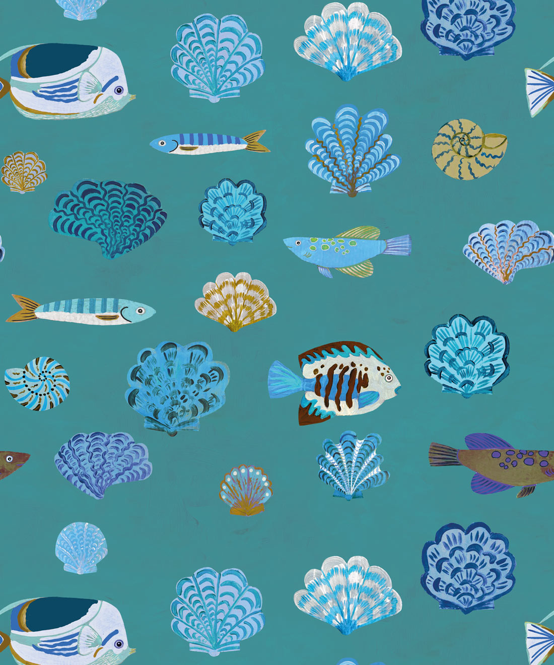 Seaside Treasures Wallpaper - Colourway: Lagoon Blue - Swatch