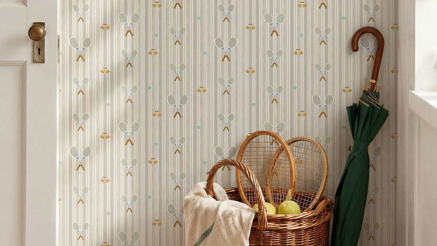 The Curious Club - Bethany Linz Wallpaper Collection - Collection Page - Gallery - The Tennis Club Stripe Wallpaper Insitu