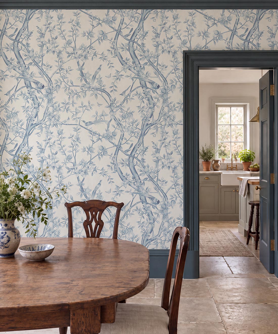 Orchard House Wallpaper - Colourway: Delft - Insitu